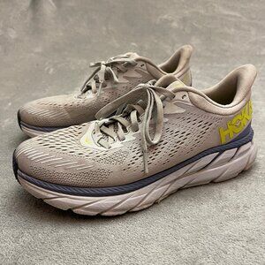 Hoka Clifton 7 Shoes Womens 9 Gray Blue Yellow Max Cushion Running Sneakers